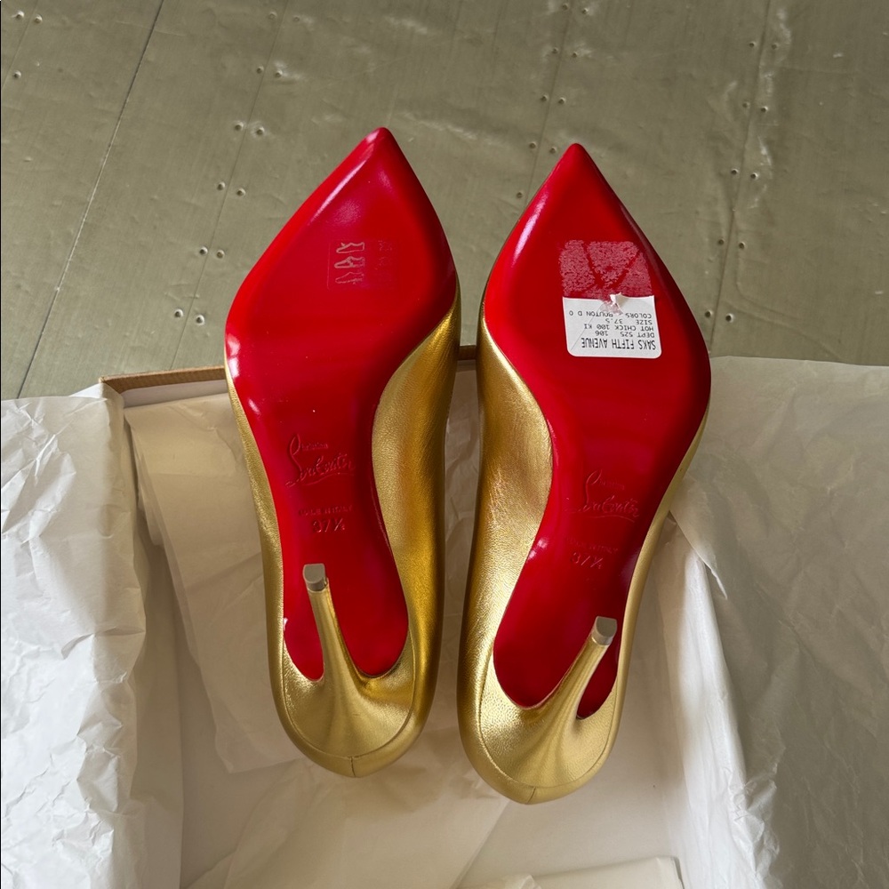 Christian Louboutin hot chick 100mm gold bouton stiletto sz 37.5 - Picture 8 of 10